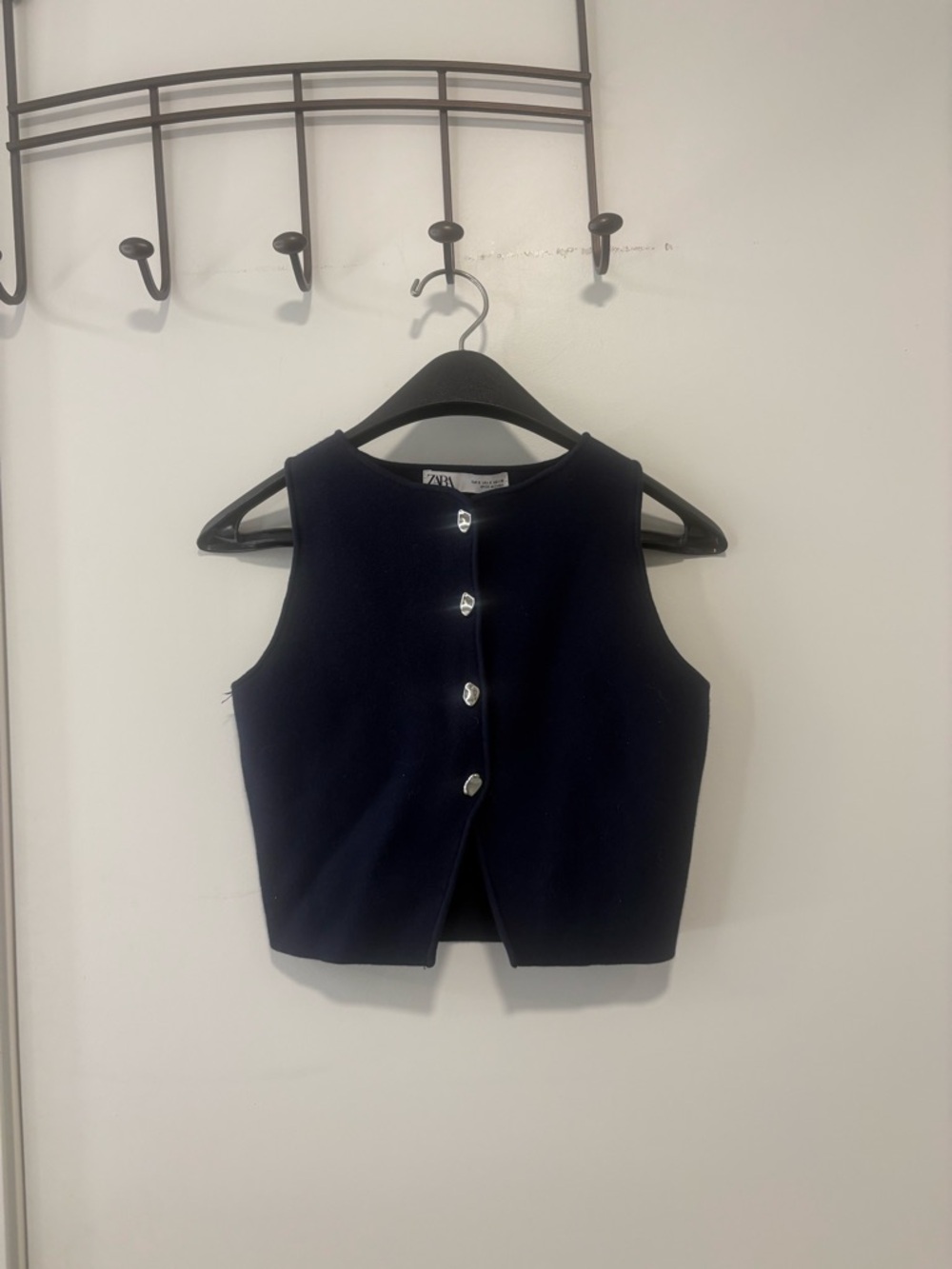 Zara Navy Cropped Cardigan with Metal Button